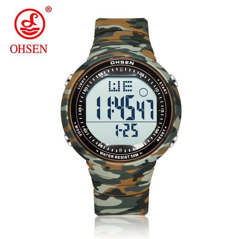 Top Sale OHSEN  Fashion Digital Sport Watch Men Wristwatch Gift Rubber Band White 50M Waterproof LED Male Watch Relogios