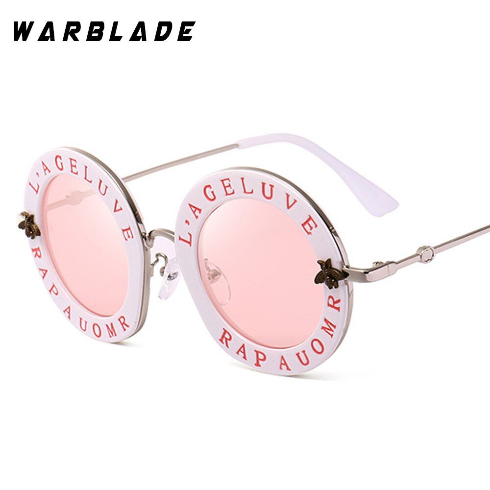 white2020 Fashion Bees Retro Round Letters Transparent Frame Tint Lens Sunglasses Trending Ladies Summer Sun Glasses