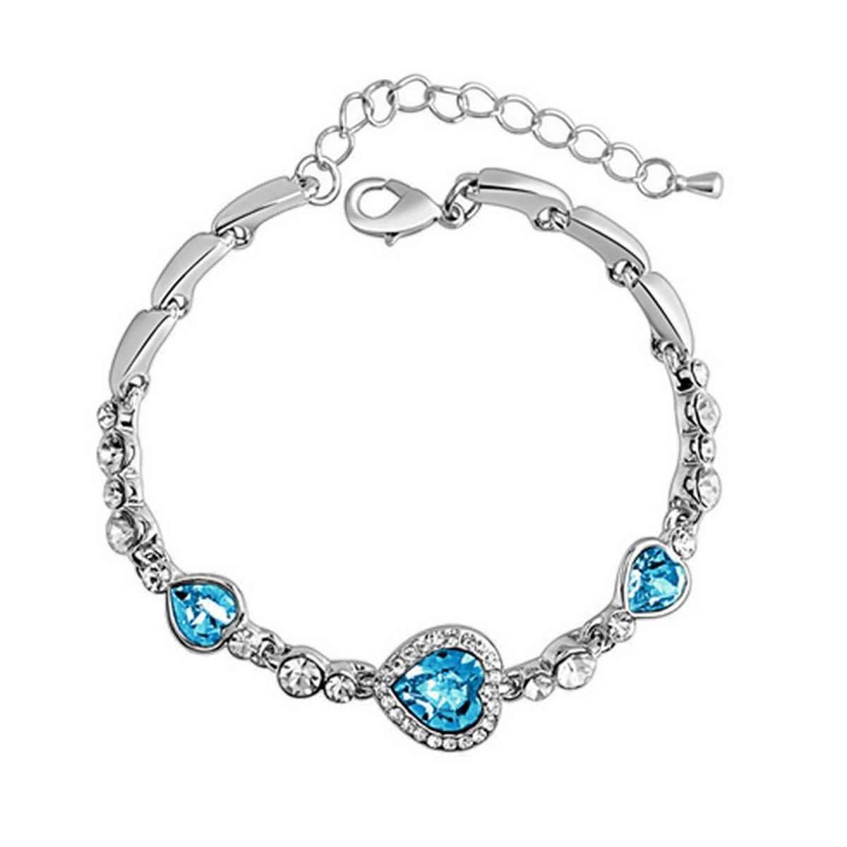 Women Lady Fashion Zircon Rhinestone Bangle Ocean Heart Pendant Bracelet Jewelry