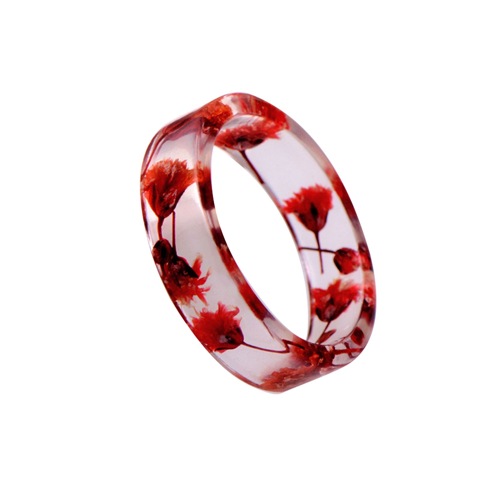 Women Retro Handmade Transparent Resin Dried Flower Ring for Anniversary Dating