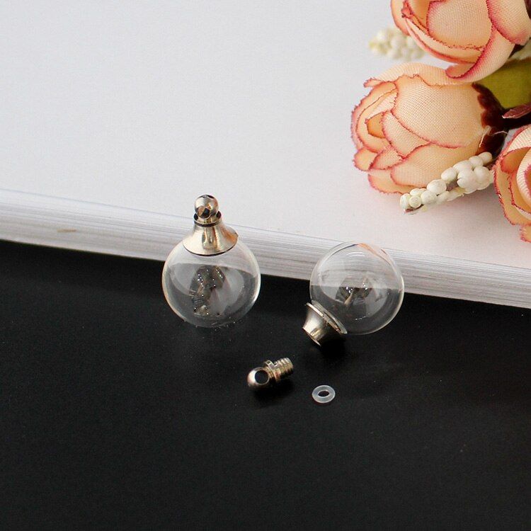 5PCS Empty Hollow Glass Ball With Metal Screw Cap and Rubber Seal Glass vial pendant jewelry finding(null)