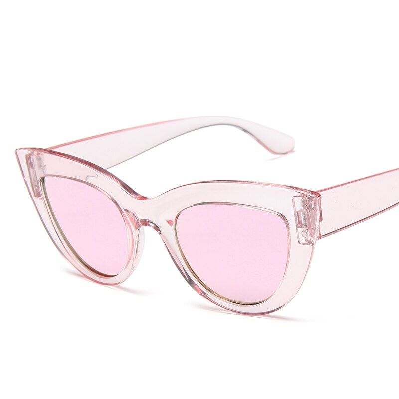 pink pinkVintage Women Cat Eye Sunglass Brand Designer Fashion Mirror Lens Sun Glasses Female Colorful Glasses UV400 Oculos De Sol