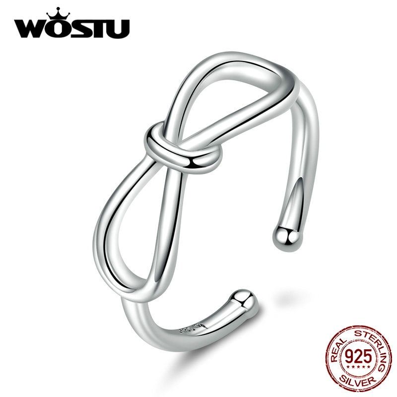 WOSTU 100% 925 Sterling Silver Simple Bowknot Open Size Ring For Women Wedding Engagement Rings Fashion Jewelry CTR080