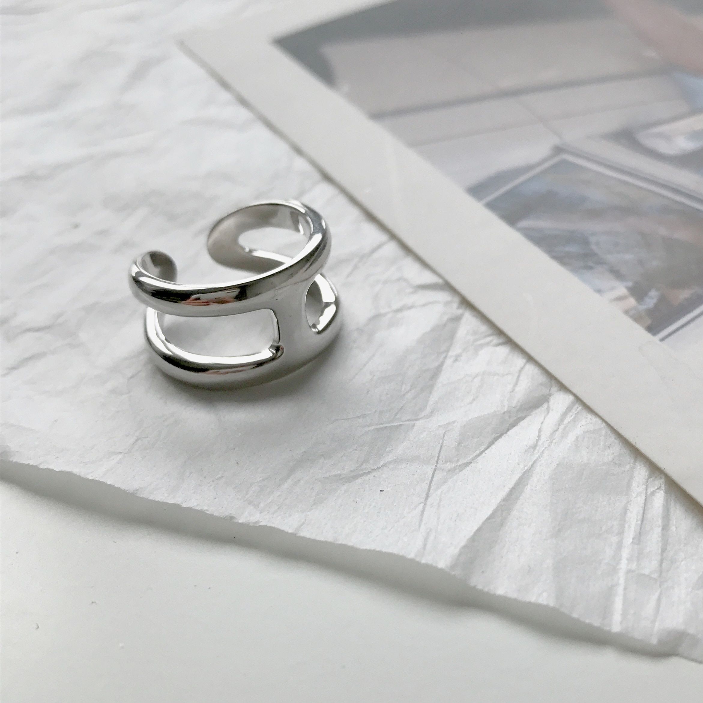 AOMU 2020 Design Korean Vintage Metal Silver Color Open Ring Fashion Simple Ring For Women Girls Jewelry Party