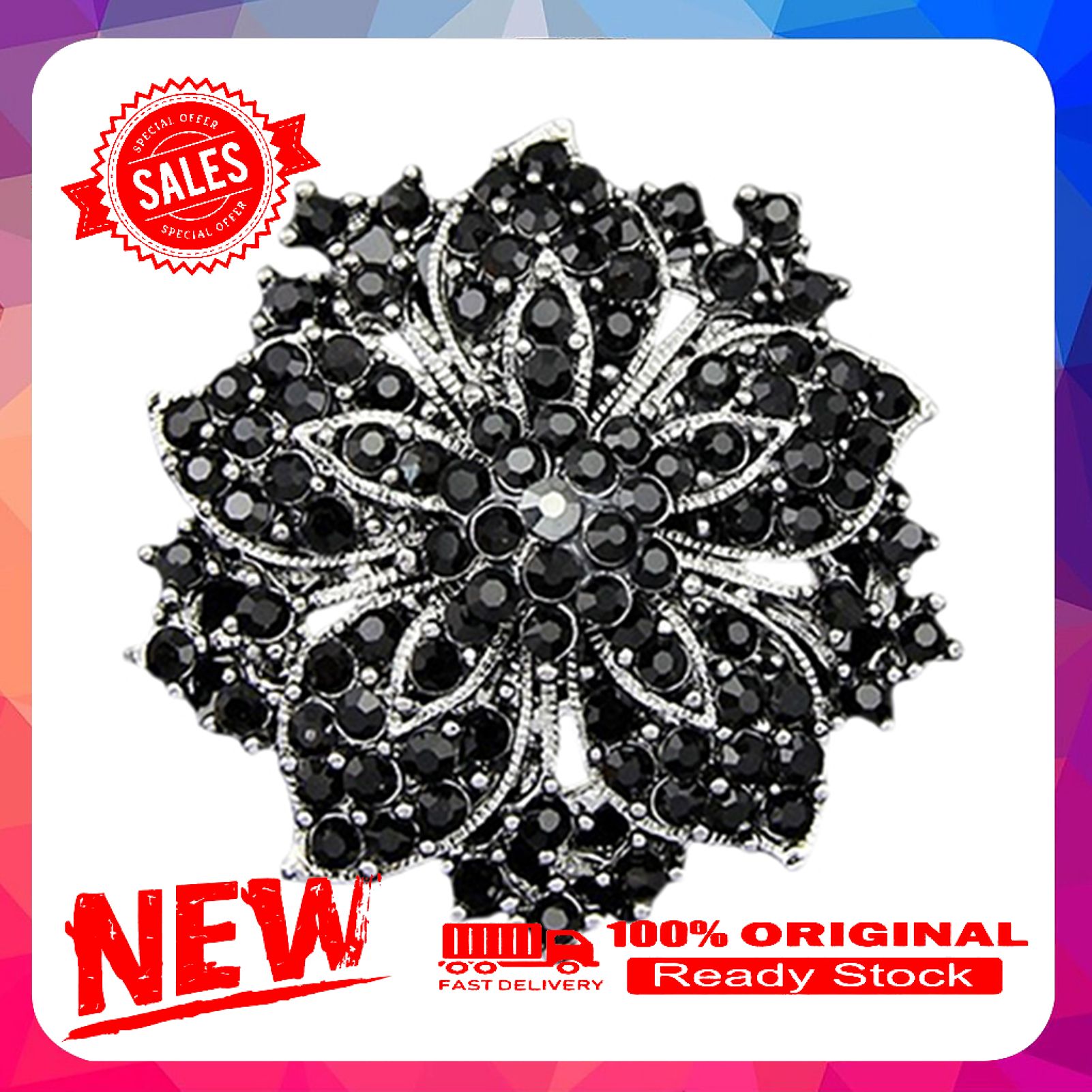 Brooch Pin Exquisite Anti-rust Silver Plated Rhinestone Round Blossom Flower Breastpin for Dating