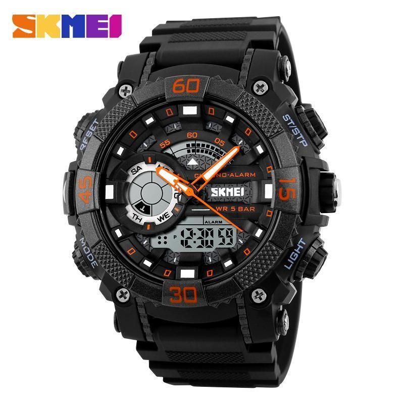 SKMEI New Men Sports Watches Fashion Dual Hybrid Display Watch Outdoor Electronic Digital Waterproof Wristwatches 1228