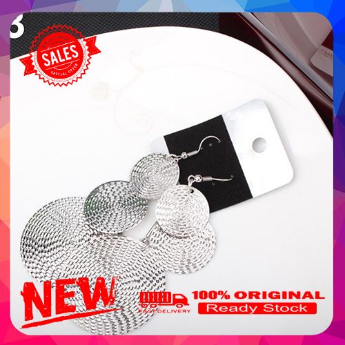 Women Fashion Exaggerated Three Layers Round Pendant Dangle Hook Earrings