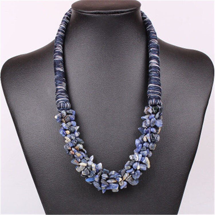 Indian Tribal Jewelry DIY Nature Stone Pendant Necklace Fashion Statement Bib Cord Chain Necklace Jewelry for Girls Woman Gift