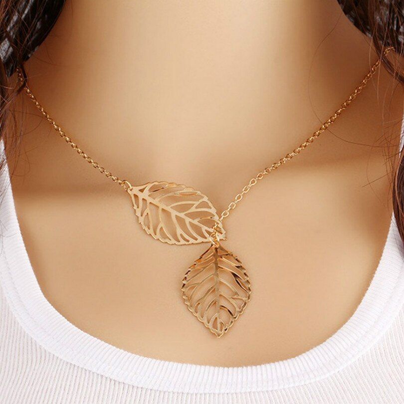 Fashion Jewelry New Two - Leaf Pendant Necklace Multi - Layer Statement Women Necklace Jewelry