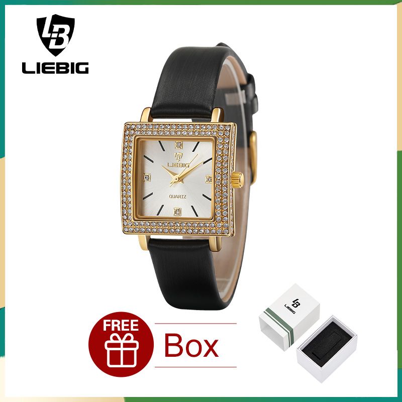 LIEBIG Men Watch Women Fashion Quartz Watch With Rhinestones Square Leather Watch For Men Women L1022
