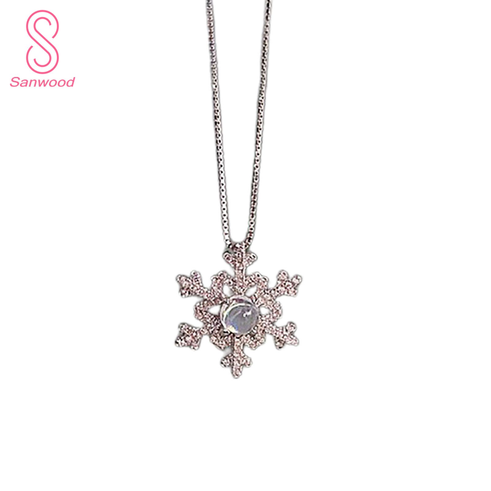Snowflake Design Rhinestone Inlaid Pendant Necklace Choker Chain Jewelry Gift