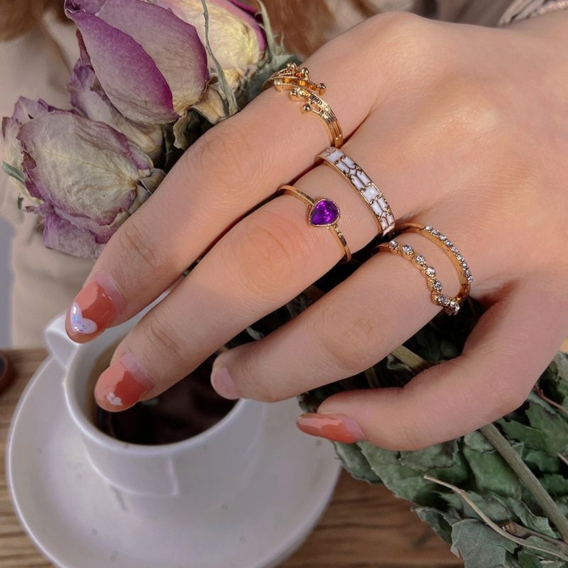17KM Fashion Simple Design Vintage Gold Color Joint Rings Sets for women Jewelry Korean Version Joint Rings Anillos Jewelry(null)