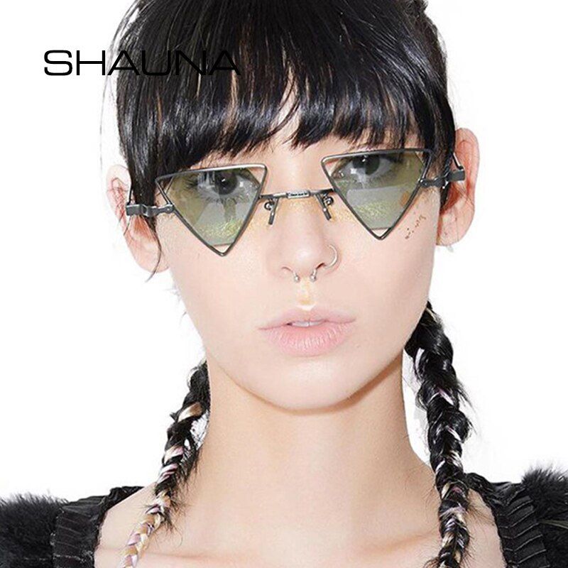 Black Clear RedSHAUNA Vintage Punk Styles Women Triangle Sunglasses Fashion Men Hollow Out Red Lens Shades UV400