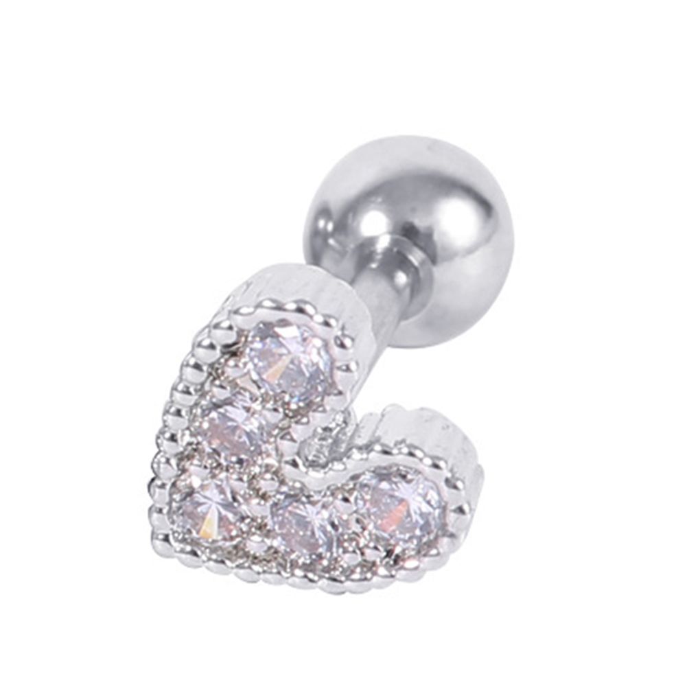 1Pc Women Rhinestone Inlaid Heart Ear Stud Earring Piercing Cartilage Jewelry