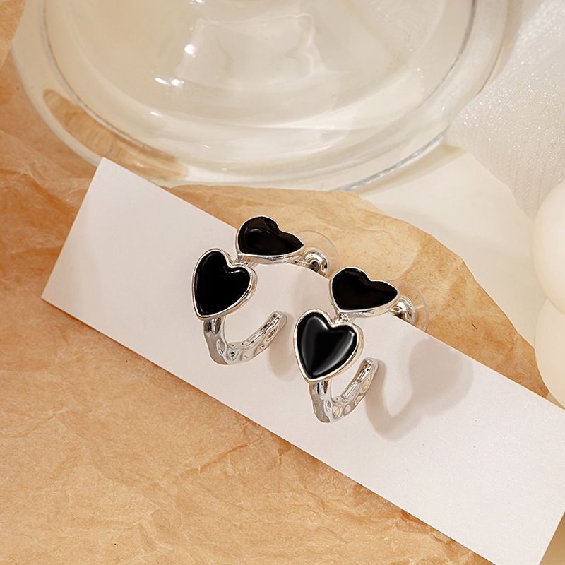 needle black love earrings female three-dimensional sweet peach heart fairy temperament ring earrings earrings female for gilrs for women low price