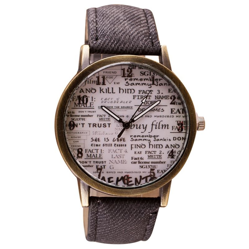 Reef Old Newspaper Dial Female Watch Fashion Casual Ladies Watch Female Clock Quartz Watch-Black