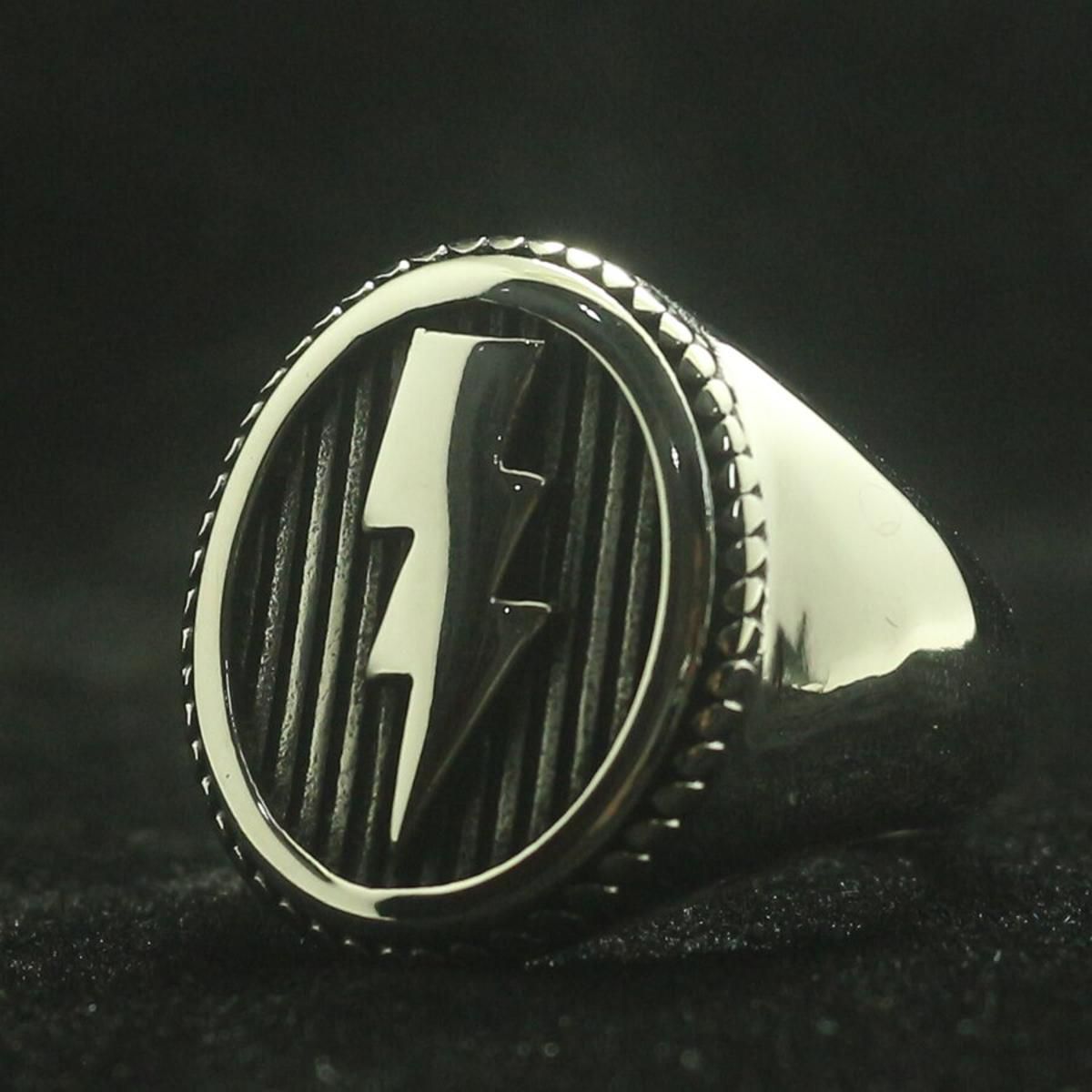 Mens Boys 316L Stainless Steel Cool Lightning Fashion Ring est