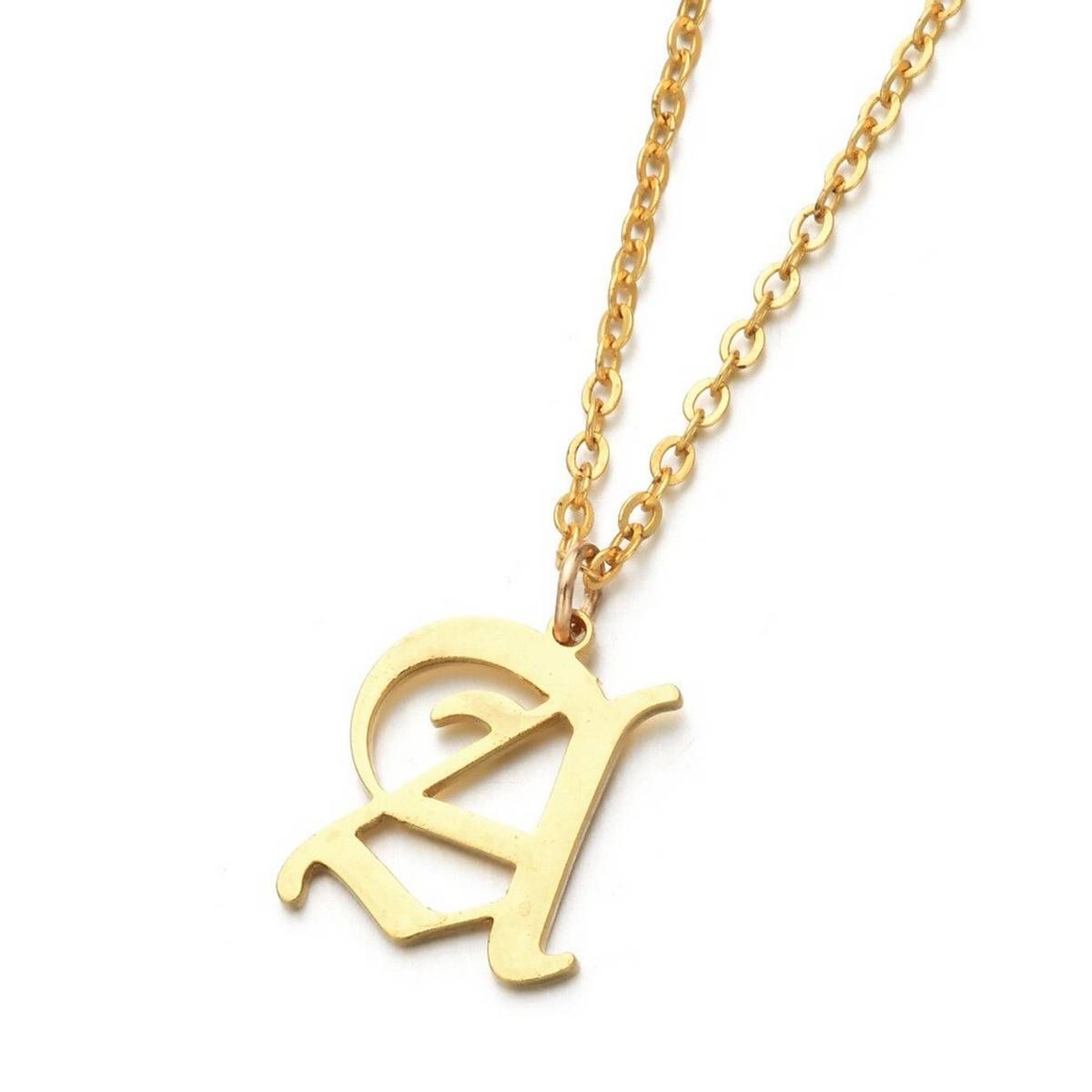 Handmade Stainless Steel Gold Old English Initial Necklaces Letter A to Z Pendant Necklace for Women