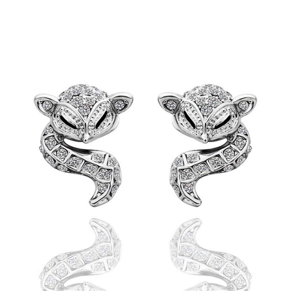Women Fashion Cute Fox Rhinestone Ear Studs Earrings Charm Jewelry Gift
