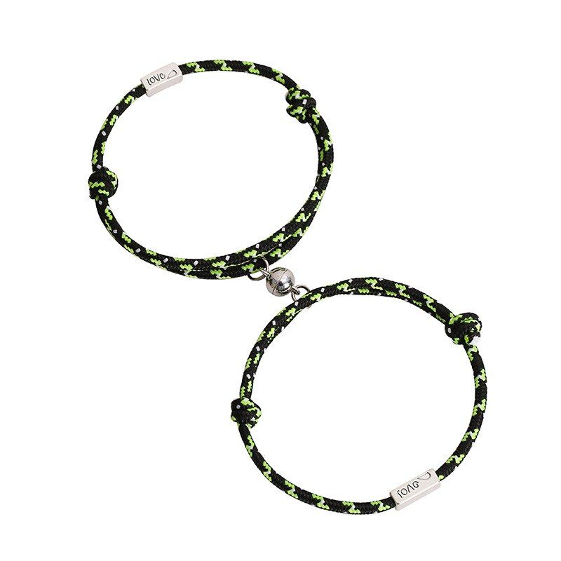 2PCS\Set Colorful Couple Bracelet A Pair of Magnet Ball Handmade Gift Friendship Charms Adjustable Rope Jewelry Accessories