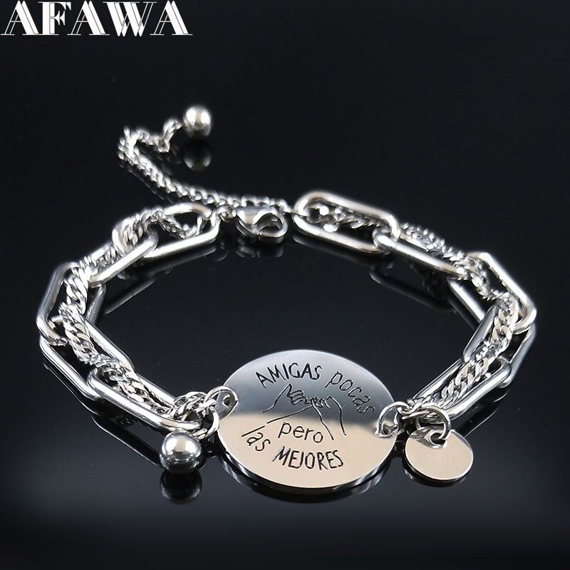 juntas aomos la cana Stainless Steel Bracelet Charm Best Friend Silver Color Chain Bracelet Jewelry pulseira feminina B1827