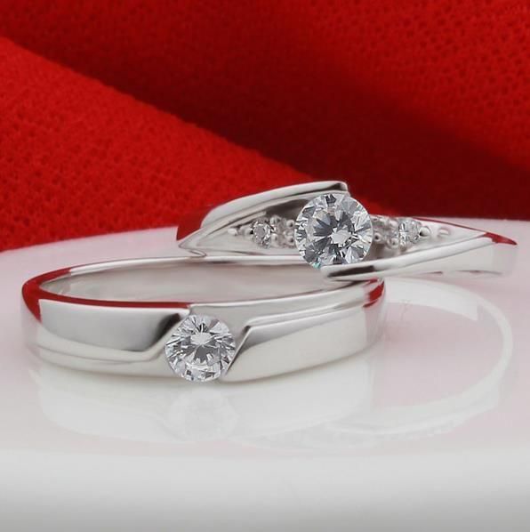 Silver Lovers Heart Silver Crystal Couple Rings Her and His Promise Ring Band