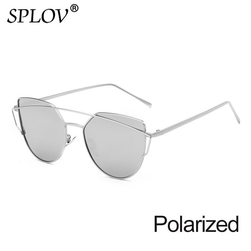 P Silver SilverSPLOV Arrival Cat Eye Polarized Sunglasses Women Brand Designer double Beams Glasses Coating Mirrored Female Eyewear