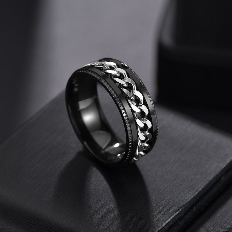 Nextvance Titanium Steel The Punk Rock Black Spinner Chain Ring Rotatable Links for Men and Women Unique Gift Wedding Band Jewe