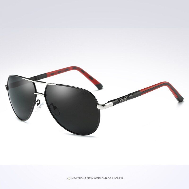 Silver BlackLeather Glasses CaseAORON Polarized Sunglasses Mens Classic Sun Glasses UV400 Coating Lens Alloy Frame Driving Eyewear For Men