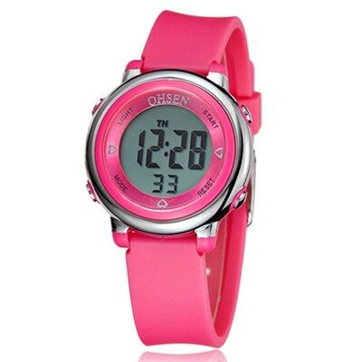 OHSEN Digital Kids Girl Watch Fashion Waterproof Blue Silicone Children Wristwatch 7 colors LED Sport Boys Watches Stopwatch