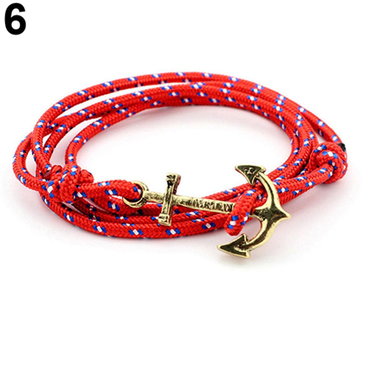 Men's Fashion Multilayer Handmade Rope Wristband Anchor Charms Bracelet Bangle