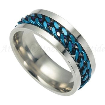 Atoztide 8mm Punk Titanium Steel Chain Spinner Rings For Men Polished Black Rock Biker Ring Round Wedding Band Party