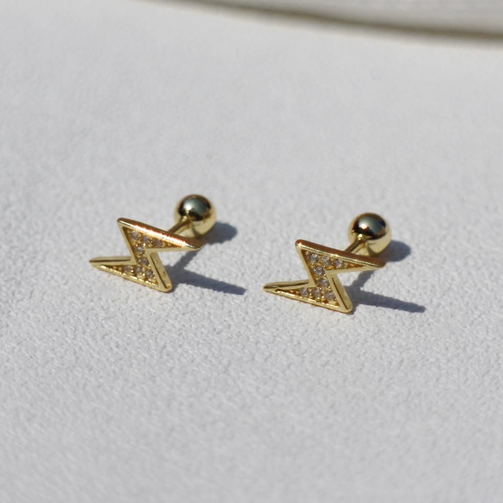925 Sterling Silver Earring Simple Star Moon Lightning Small Zircon Screw Stud Earring Cute Sweet Ear Bone Nail Girl Ear Jewelry