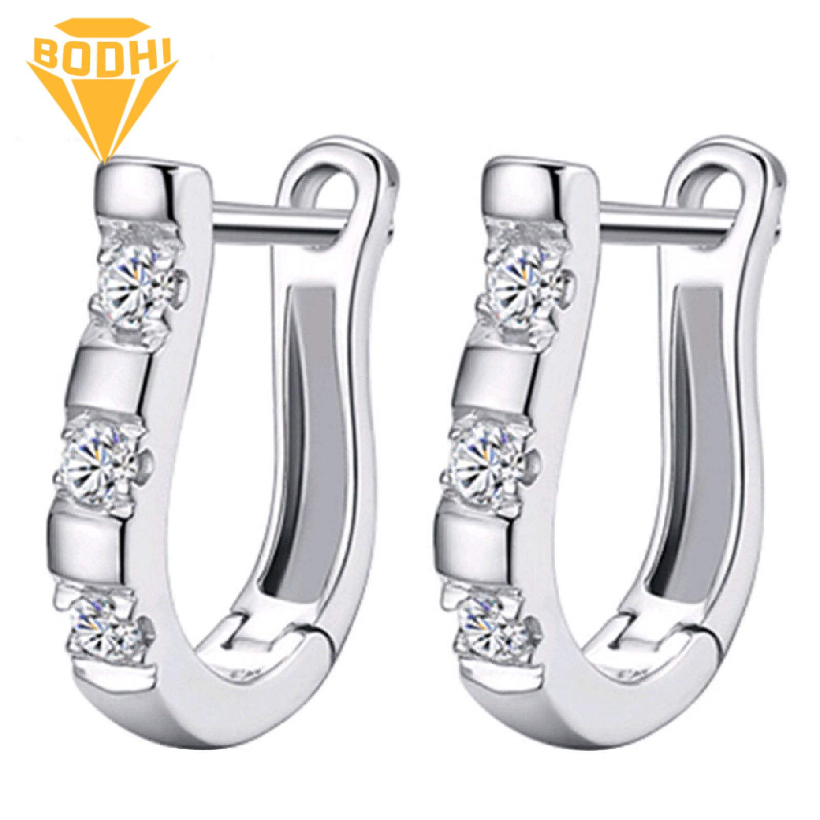 1 Pair Earrings Studs Luxury White Silver Plated Harp White Gemstones Hoop Earrings for Daily Life