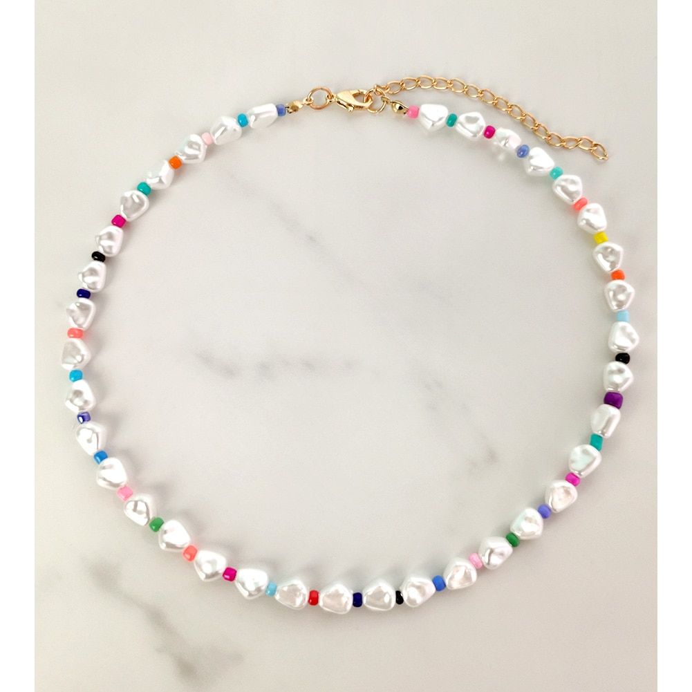 Bohemia Multilayer Smiley Pearl Rainbow Beaded Choker Necklace For Women Acrylic Fruit Heart Beads Chain Necklaces Beach Jewelry