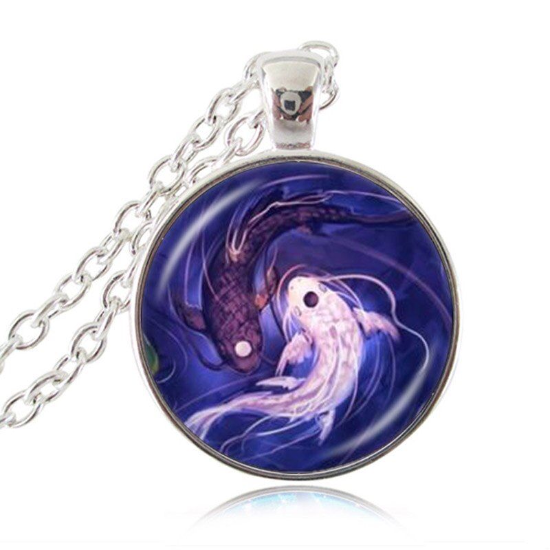 Yin Yang Fish Necklace Ying and Yang Tai Pendant Jewelry Chinese Taoism Eight Diagrams Pattern Jewelry Glass Dome Choker HZ1