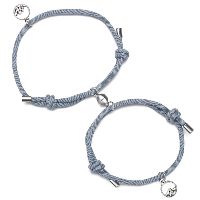 2Pcs Couple Magnet Attract Lover Bracelet Gift for Men Women Best Friend Rope Charm Bracelet Personality Jewelry - C