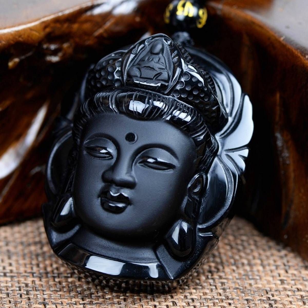 Special Offer New Solitaire Trendy Fairy Kolye For Buddha Guanyin Head Obsidian Pendant Amulet Necklace For Bead Chain