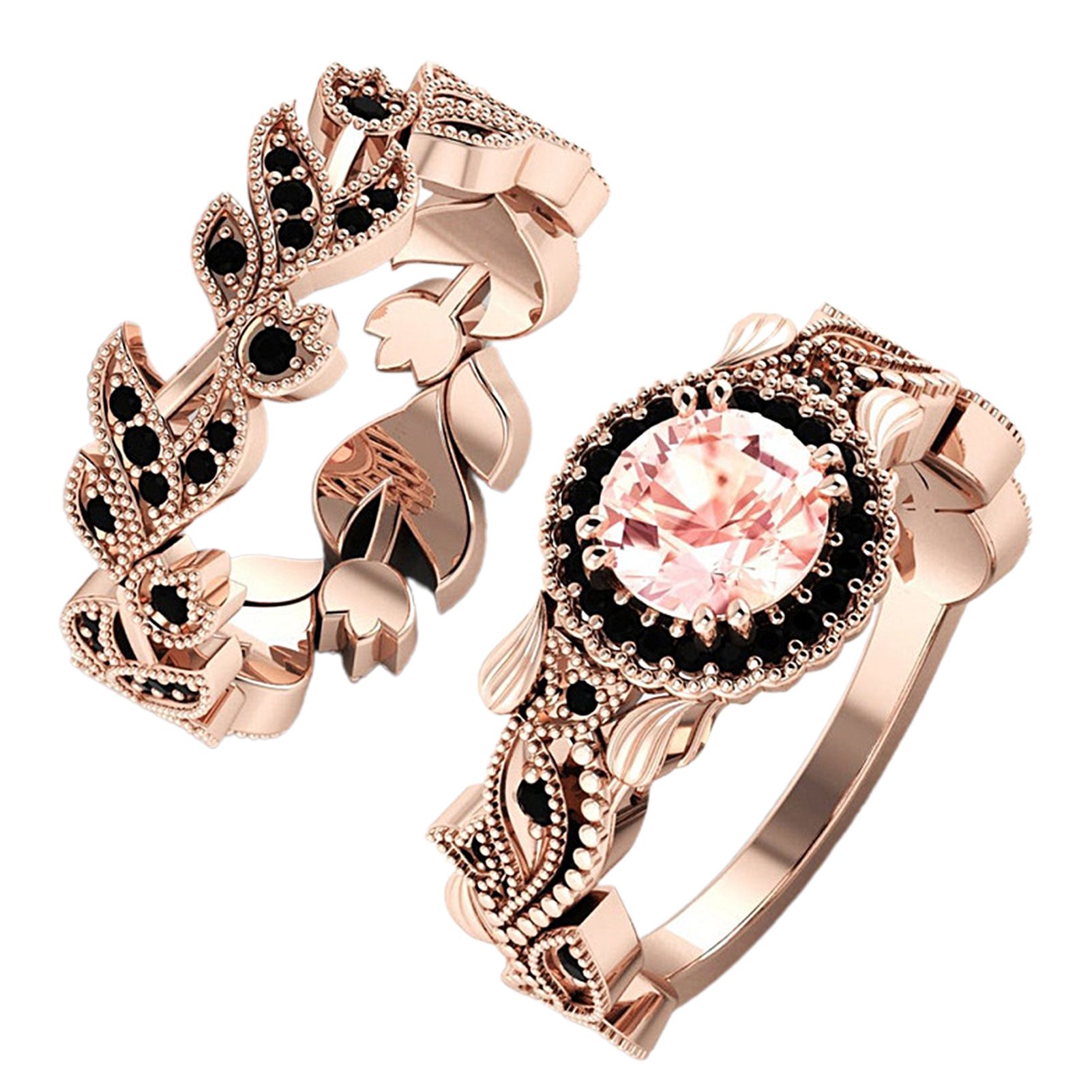2Pcs Finger Rings Floral Leaf Rhinestone Ladies Exquisite Sparkling Rings Jewelry Accessories