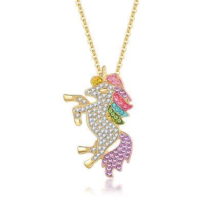 Horse Full Crystal Colorful Necklace Women Unicorn Pendant Sweater Chain Women Necklaces Jewelry Long Necklace Collier For Girl