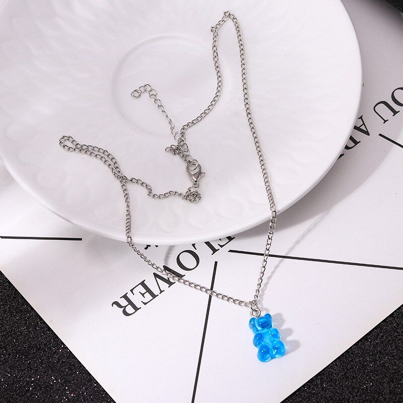 Handmade 12 Colors Cute Judy Cartoon Bear Chain Necklaces, Candy Color Pendant For Women&Girl Daily Jewelry Party Gifts