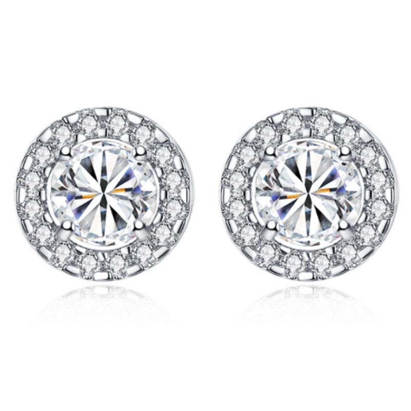 Trendy Girl Mini Inlay Jewelry Set Round Crystal Rhinestone Earrings for Women,B