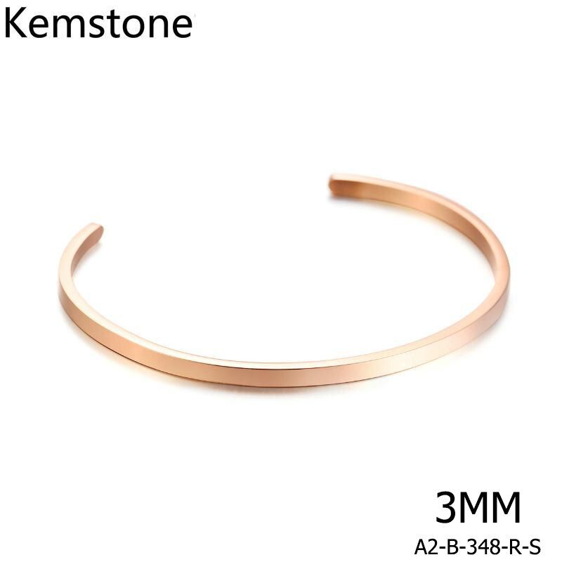 Kemstone Simple 3/4/6/8MM Cuff Open Bangle Bracelet Stainless Steel Gold Black Rose Gold Silver Plated 59MM/64MM Jewelry for Men