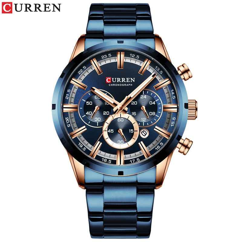 CURREN New Fashion Mens Watches with Stainless Steel Top Brand Luxury Sports Chronograph Quartz Watch Men Masculino