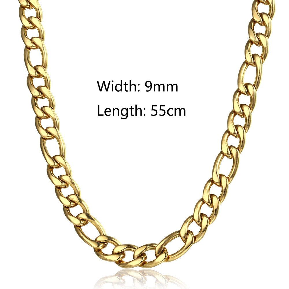 5/7/9mm Womens Mens Necklace Gold Silver Color Stainless Steel Figaro Link Chain Choker Necklace for Men Women 18-24inch LKNM177