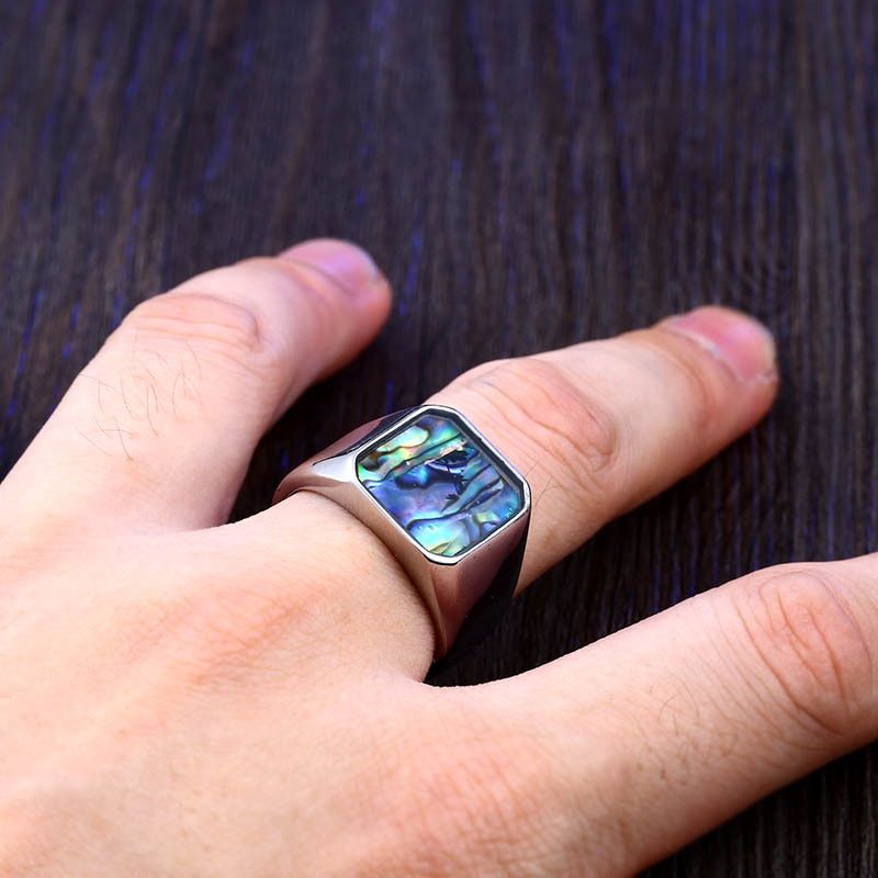 steel solider Combined natural shells with motifs of the seabed ring finish and nut closure metallic 316l steel jewelry