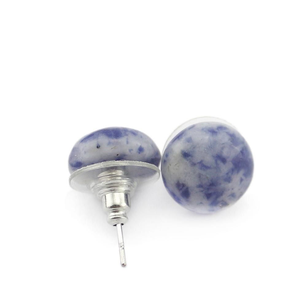 1 Pair Push Back Stud Earring Simple Round Button Natural Stone Bead Women Quartz Amethysts Opal Turquoises Ear Studs Earrings