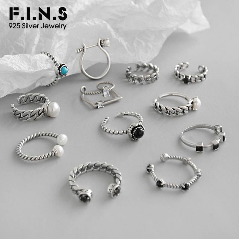 F.I.N.S Multi Styles 925 Sterling Silver Fashion Ladies Stone CZ Rings Adjustable Rings with Pearl For Women Engagement Ring