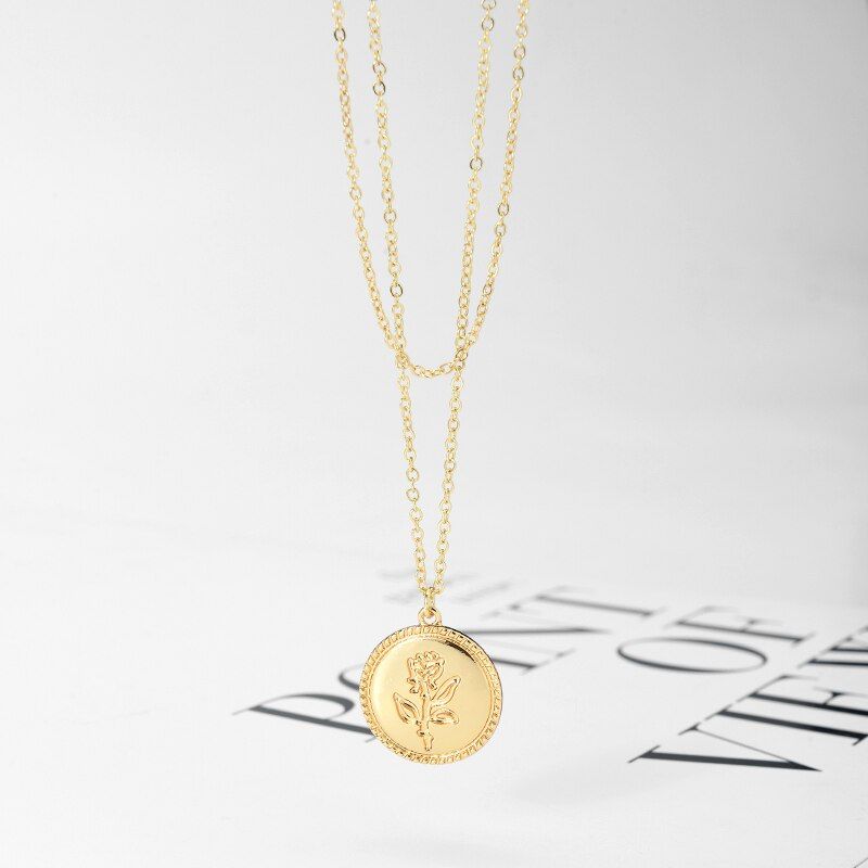 Wild & Free Hot Selling Round Pendant Necklace Rose Flower Sun Cross Necklace & Pendant For Women Girl Party Collar Jewelry Gift