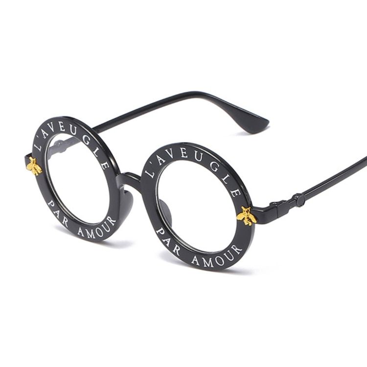 BlackRetro Round Sunglasses English Letters Little Bee Sun Glasses Women Brand Glasses Designer Fashion Female Oculos De Sol